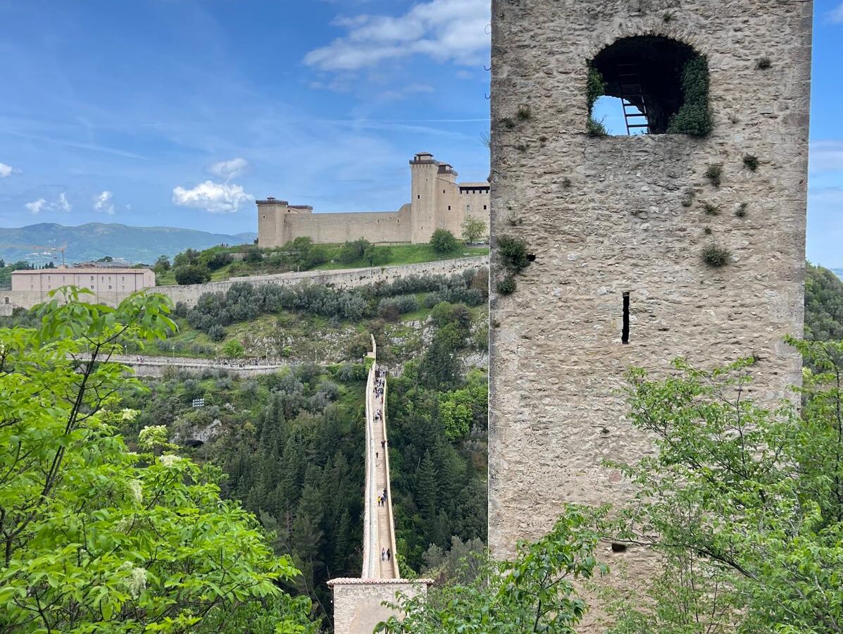Panoramic view of Ponte delle Torri and Spoleto valley from Rocca Albornoziana