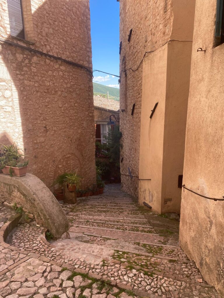 Narrow stone street in the historic centre of Trevi, Umbria