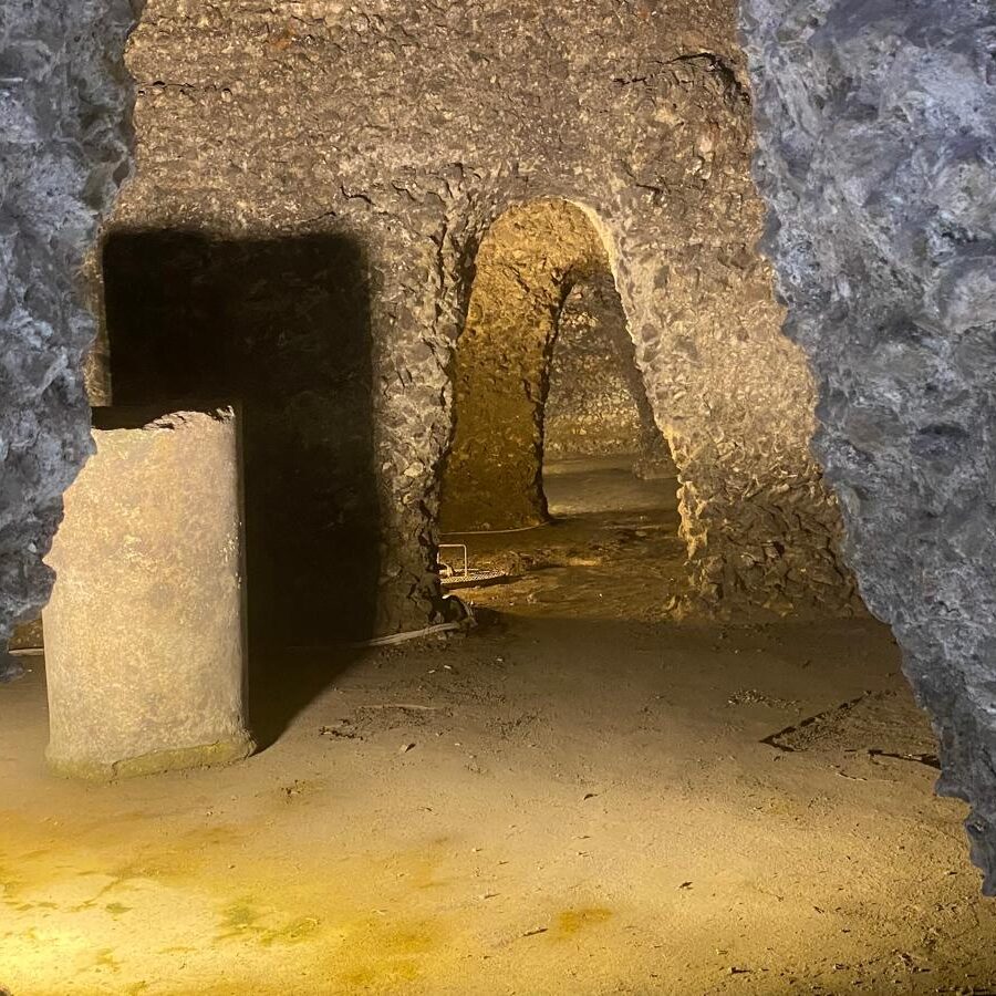 Ancient underground Roman cistern with vaulted stone ceilings in Todi, Umbria