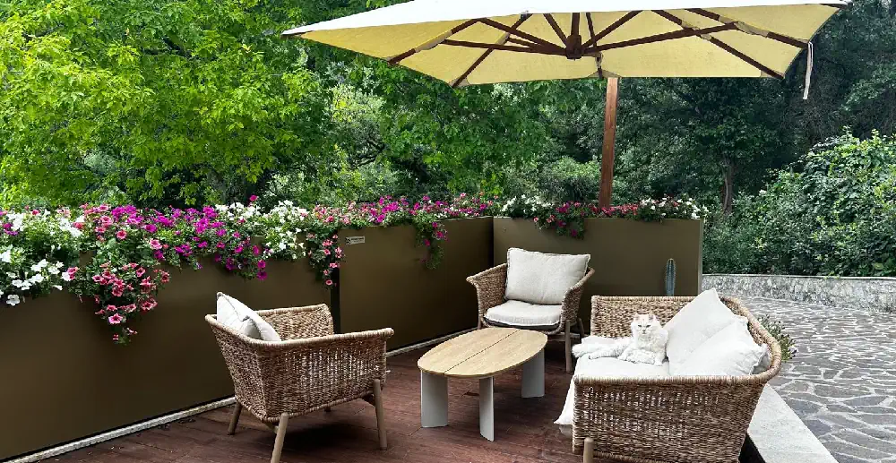 Terrace at Adagio Umbro countryside B&B near Spoleto with outdoor seating and garden views